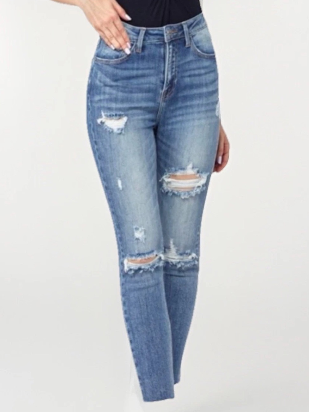 Risen Los Angeles Sz 27/5 High Rise Distressed Raw Hem Skinny Jeans Blue RDP1274